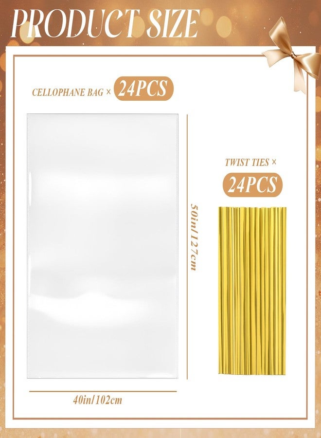 Tenceur 24 Pack 40 x 50 Inches Extra Large Clear Cellophane Gift Basket Bags with Gold Twist Ties, Jumbo Shrink Basket Wrap Bags for Big Gifts and Baskets, Holiday Packaging - Image 4