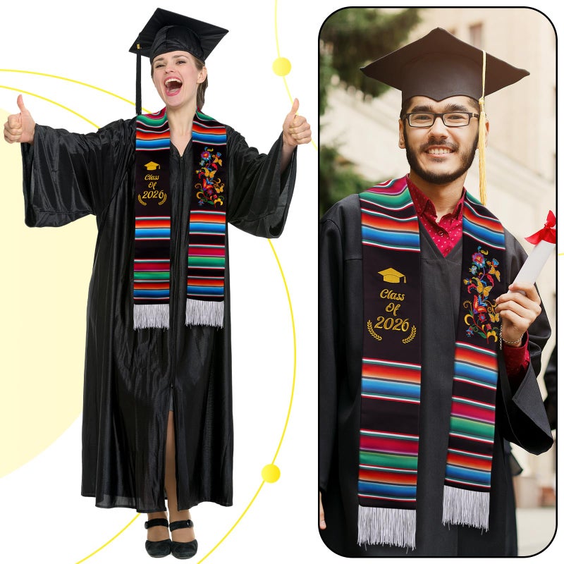 Halfchet Class of 2026 Mexican Graduation Stole 72'' Hispanic Embroidery Mexico Graduation Sash Sarape for Graduation 2026(Classic) - Image 3