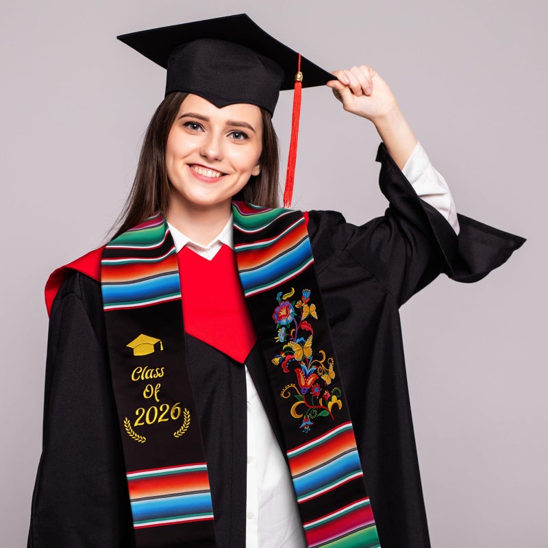 Halfchet Class of 2026 Mexican Graduation Stole 72'' Hispanic Embroidery Mexico Graduation Sash Sarape for Graduation 2026(Classic) - Image 5