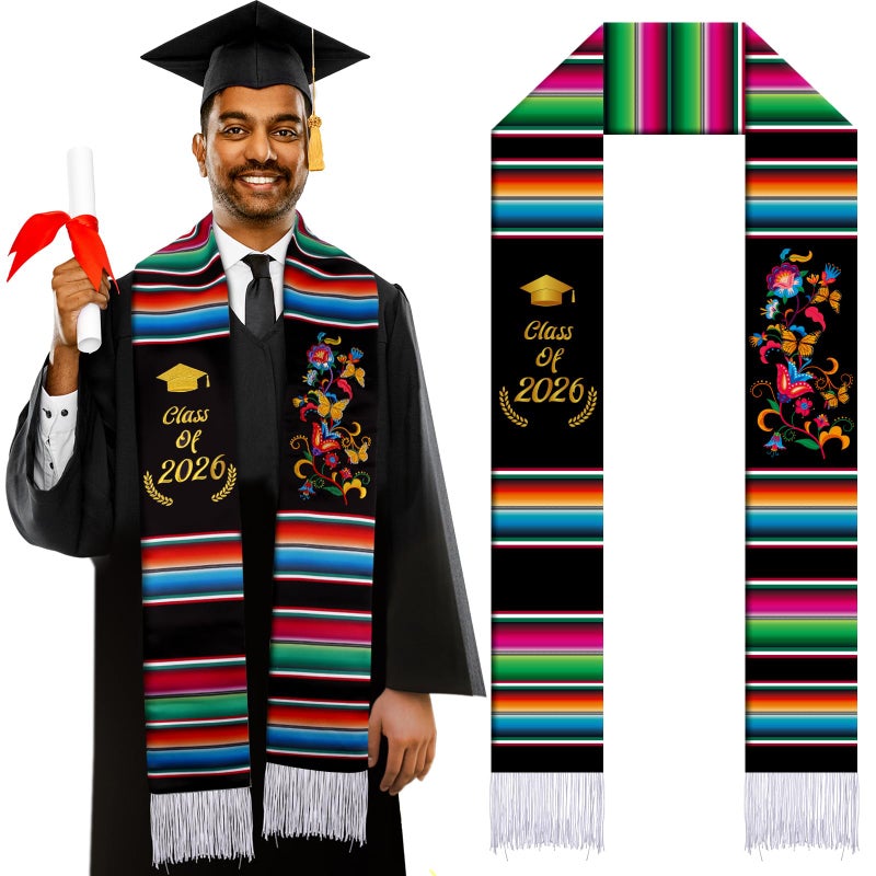 Halfchet Class of 2026 Mexican Graduation Stole 72'' Hispanic Embroidery Mexico Graduation Sash Sarape for Graduation 2026(Classic) - Image 1