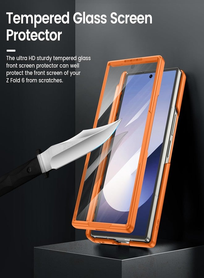 VEGO for Z Fold 6 Case with Kickstand, [Hinge Protection][Removable Pen Holder][Slide Camera Cover][Built-in Screen Protector] Shockproof Armor Case for Samsung Galaxy Z Fold 6 5G - Vibrant Orange - Image 5