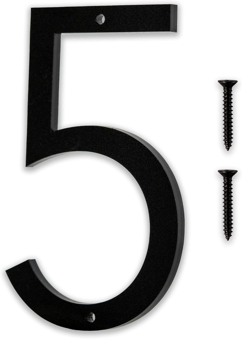 Discovered Designs 5" (5) Modern Address House Numbers for Outside - Easy to Install 3D Matte Black Acrylic Individual Numbers for Address on House, Weatherproof No Rust, Made in USA, Includes 2 - 3/4" Screws, Door Mailbox Number Home Address Number - Image 1