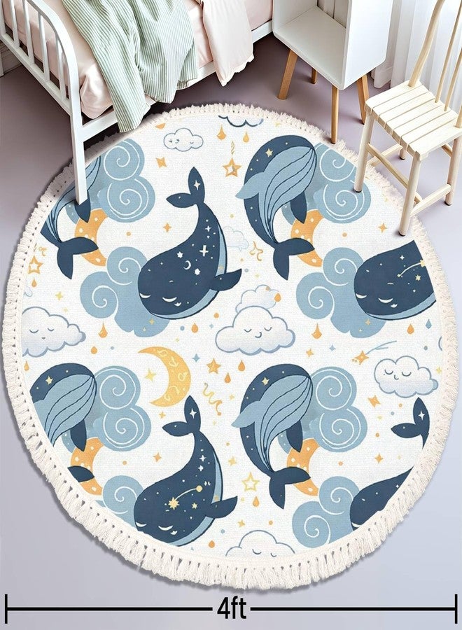 DNEWYNPABV Ocean Beach Area Rugs Cute Whales Sleeping Clouds Fantasy Marine Animal Round Boho Area Rug Carpet Playmat Washable Hallway Runner Mat for Nursery Kid Room Bedroom Decoration Children Gift 4ft - Image 3