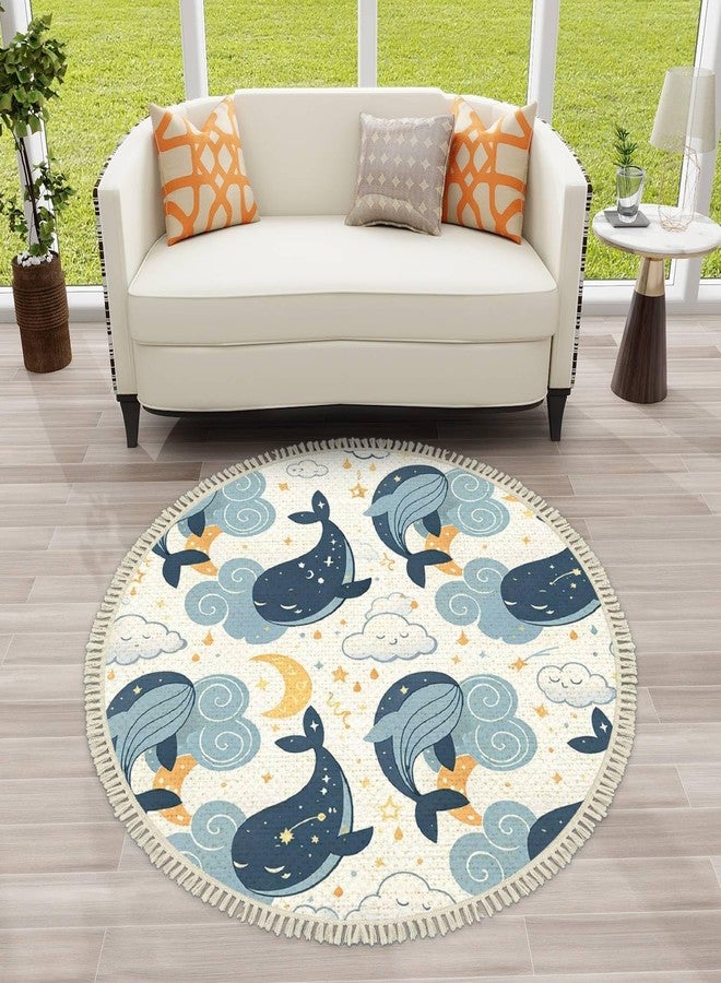 DNEWYNPABV Ocean Beach Area Rugs Cute Whales Sleeping Clouds Fantasy Marine Animal Round Boho Area Rug Carpet Playmat Washable Hallway Runner Mat for Nursery Kid Room Bedroom Decoration Children Gift 4ft - Image 4