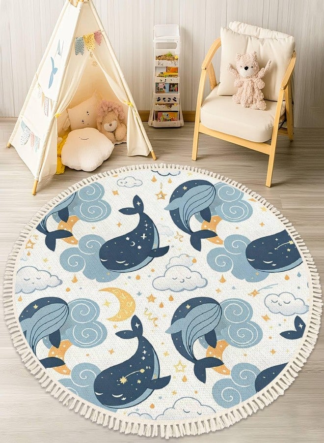 DNEWYNPABV Ocean Beach Area Rugs Cute Whales Sleeping Clouds Fantasy Marine Animal Round Boho Area Rug Carpet Playmat Washable Hallway Runner Mat for Nursery Kid Room Bedroom Decoration Children Gift 4ft - Image 1