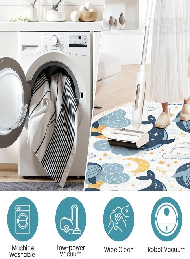DNEWYNPABV Ocean Beach Area Rugs Cute Whales Sleeping Clouds Fantasy Marine Animal Round Boho Area Rug Carpet Playmat Washable Hallway Runner Mat for Nursery Kid Room Bedroom Decoration Children Gift 4ft - Image 2