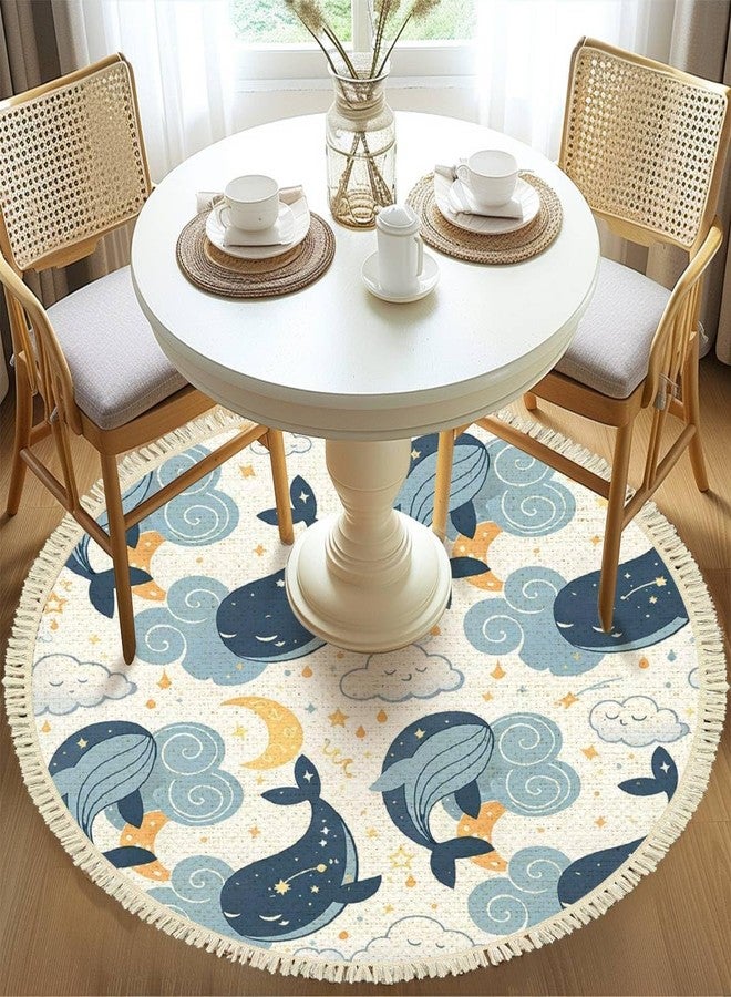 DNEWYNPABV Ocean Beach Area Rugs Cute Whales Sleeping Clouds Fantasy Marine Animal Round Boho Area Rug Carpet Playmat Washable Hallway Runner Mat for Nursery Kid Room Bedroom Decoration Children Gift 4ft - Image 5