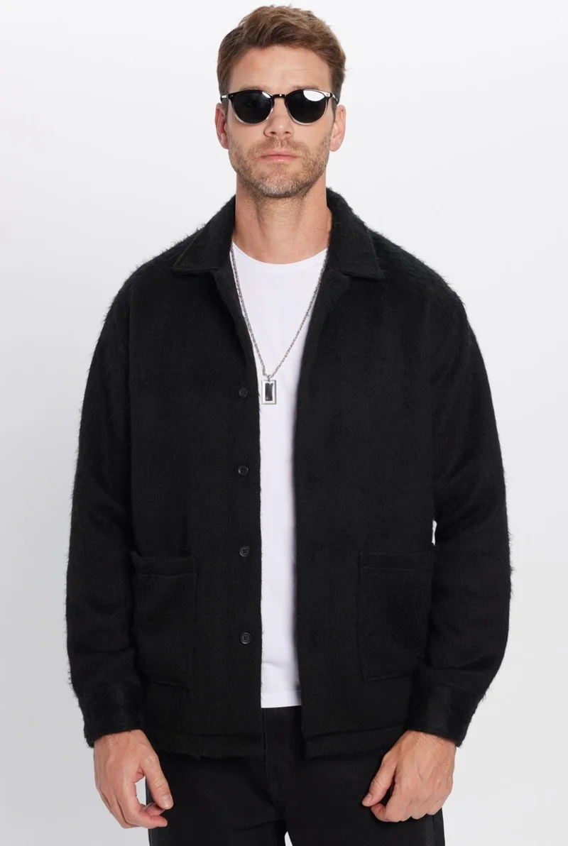 Tudors Men's Relax Fit Casual Cut Cashmere Double Pocket Plain Winter Shirt