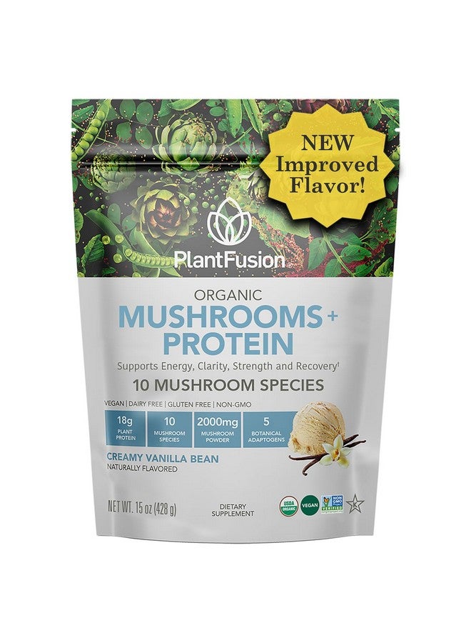 Plantfusion Mushroom Protein Powder - 3 in 1 Vegan Protein Powder, Mushroom Supplement, and Adaptogen Supplement - Support Mental Focus, Immunity, and Recovery - Vanilla 1lb - Image 1