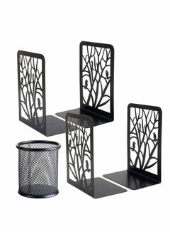 KASTWAVE Decorative Bookends, 2 Pair Metal 1 Free Pen Holder–Heavy Bookends for Shelves w/ Exquisite and Vivid Design, Excellent Low-Profile Addition to Any Decor  - Image 1