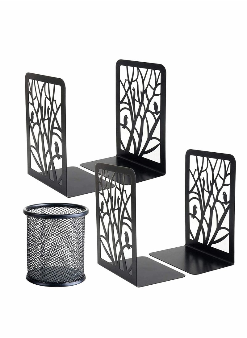 كاست ويف Bookends Devinative ، 2 زوج المعدن 1 حامل القلم المجاني-Heaavy Bookends للأرفف مع تصميم رائع وحيوي ، إضافة ممتازة منخفضة إلى أي ديكور  - Image 1
