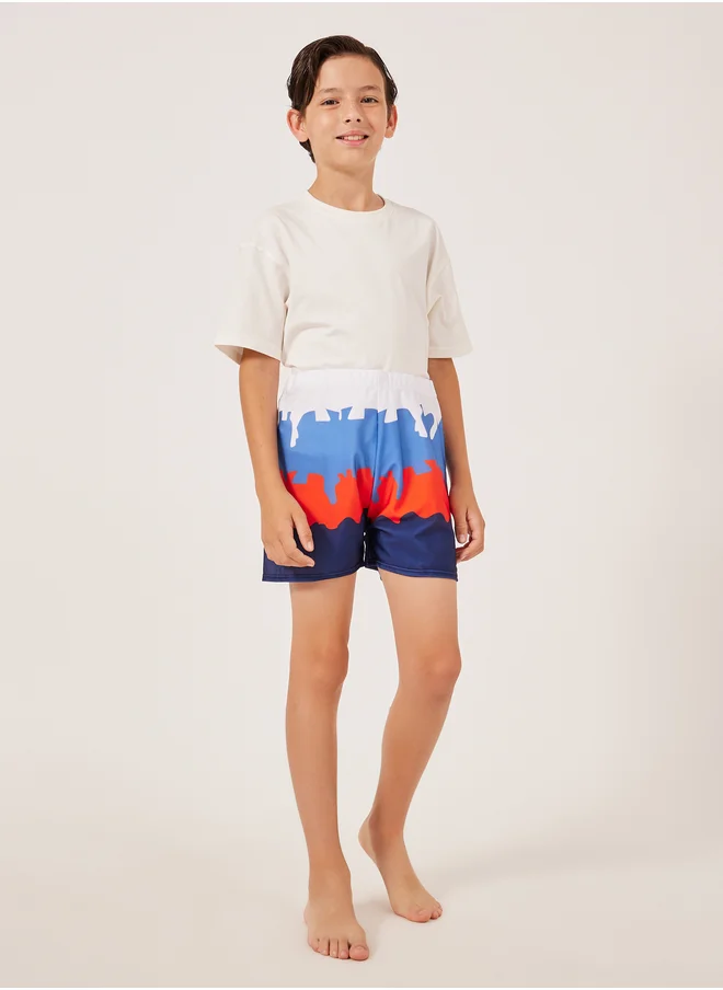 Styli Styli All-Over Print Elastic Waistband Swim Shorts