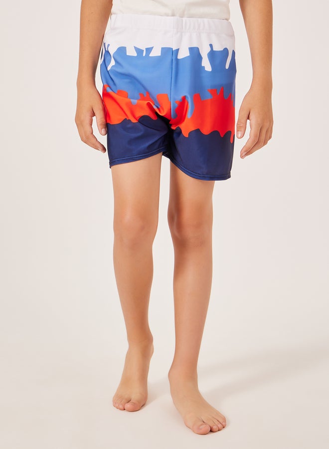 ستايلي شورت سباحة مطبوع بالكامل بخصر مطاطي - Image 1