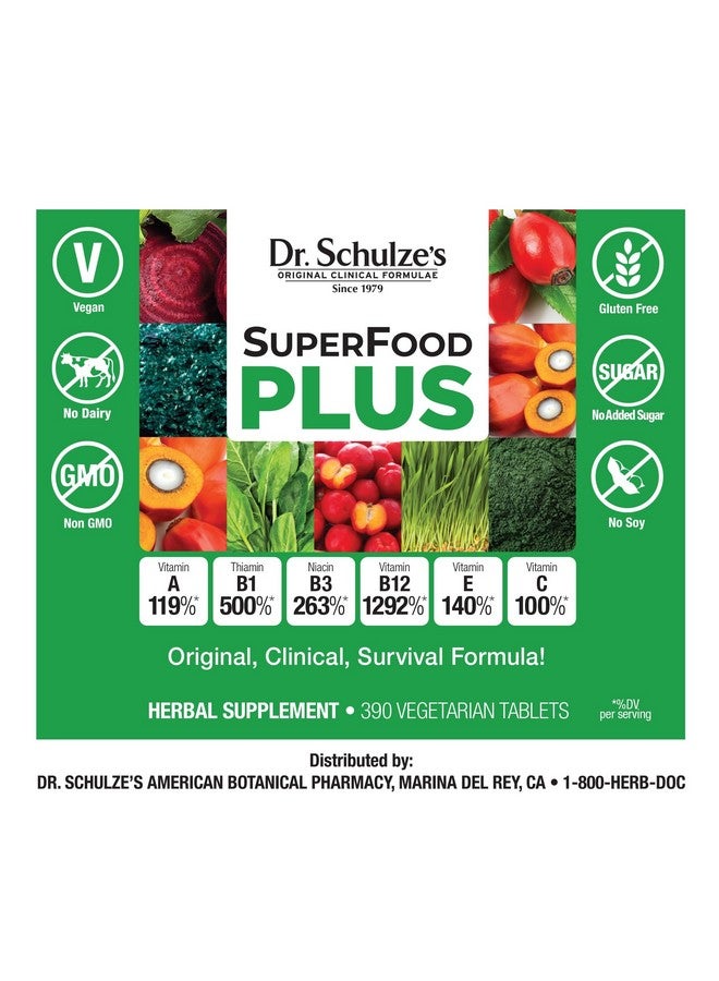 Dr. Schulze's SuperFood Plus | Vitamin & Mineral Herbal Concentrate | Daily Nutrition & Increased Energy | Gluten-Free & Non-GMO | Vegan | 390 Tabs | Packaging May Vary - Image 4