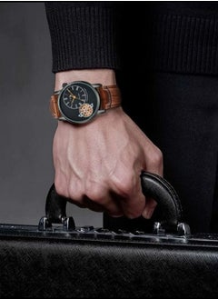 TOMI Tomi Watch With A Distinctive Shape, Black Leather Strap and Brown Strap For Men  - Image 2