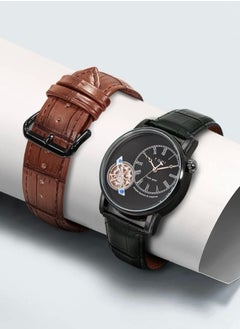 TOMI Tomi Watch With A Distinctive Shape, Black Leather Strap and Brown Strap For Men  - Image 3