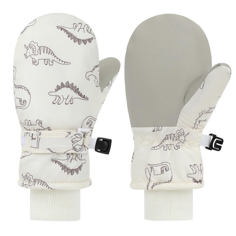 LPMOERA Kids Gloves Winter Toddler Snow Waterproof Gloves Kids Mittens For Boys Girls Ski Glove Warm Thermal Fleece White Dinosaur XSï¼ˆ3-5Tï¼‰ - Image 1