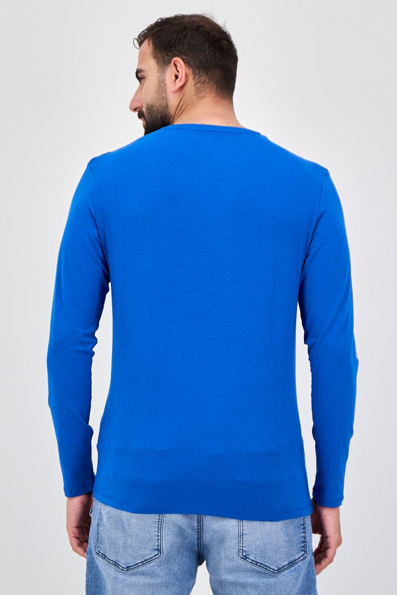 Celio Men Crew Neck Long Sleeve Plain T-Shirt, Blue - Image 3