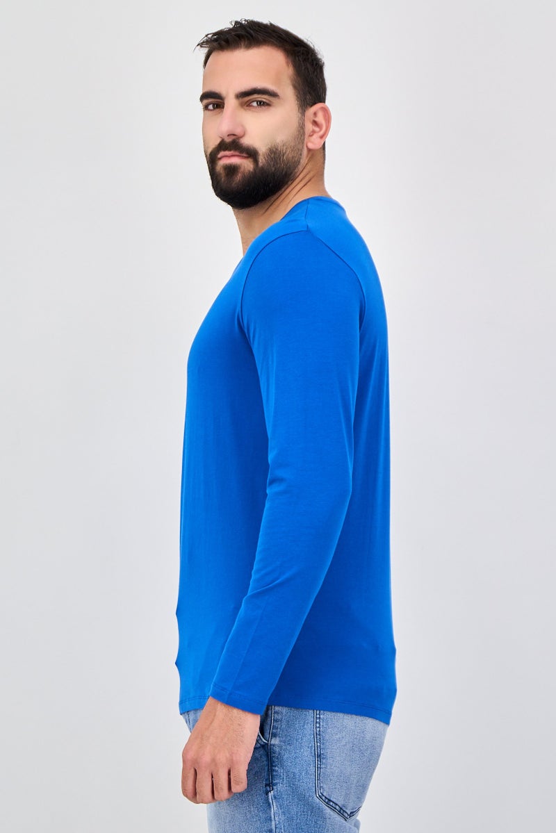 Celio Men Crew Neck Long Sleeve Plain T-Shirt, Blue - Image 2