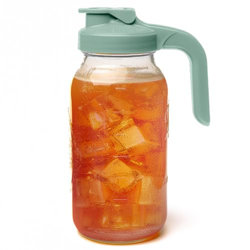 County Line Kitchen Glass Mason Jar Pitcher with Lid - Wide Mouth, 2 Quart (64 oz) - Heavy Duty, Leak Proof - Sun & Iced Tea Pitcher, Cold Brew Coffee, Breast Milk Storage, Water - Sage - Image 1