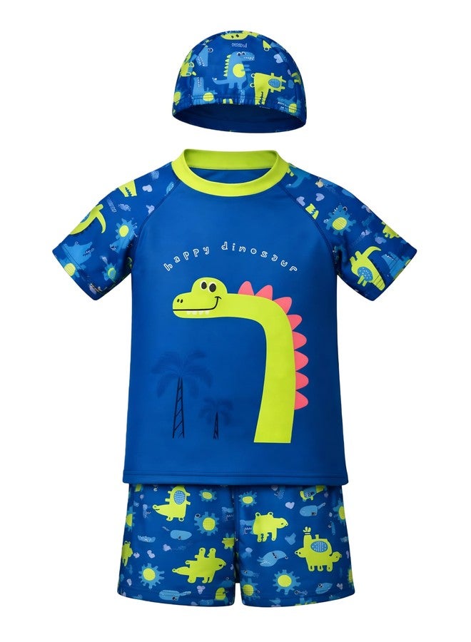 ASTER APPARELS Boys Swim Set with Galactic Astronaut and Happy Dinosaur Graphics, 3 Piece Rashguard T-Shirts, Shorts and Cap Set (in, Age, 2 Years, 3 Years, Regular, Dino Navy) - Image 5