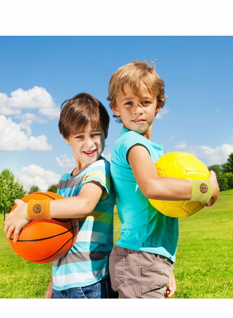 SYOSI أساور رياضية للأطفال، أربطة معصم ملونة مصنوعة من قماش تيري قطني مع 6 تصميمات كرة سلة لطلاب المدارس والمعلمين وحفلات أعياد الميلاد (6 ألوان، 12 قطعة) - Image 2