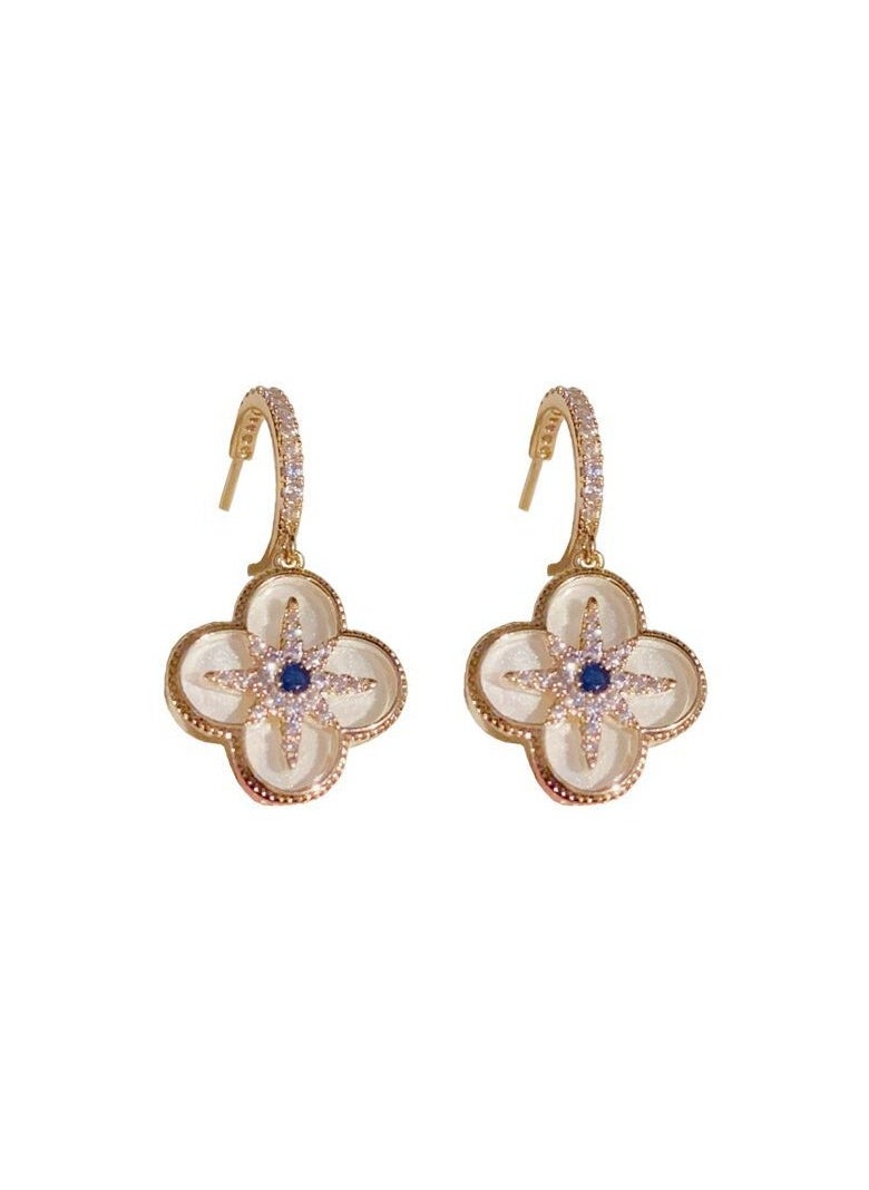 Generic - Zircon Mangosteen Quatrefoil Flower Earrings - Image 1