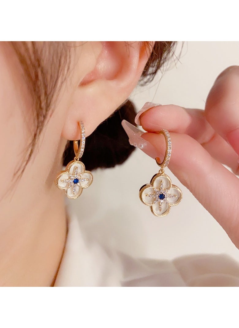 Generic - Zircon Mangosteen Quatrefoil Flower Earrings - Image 1