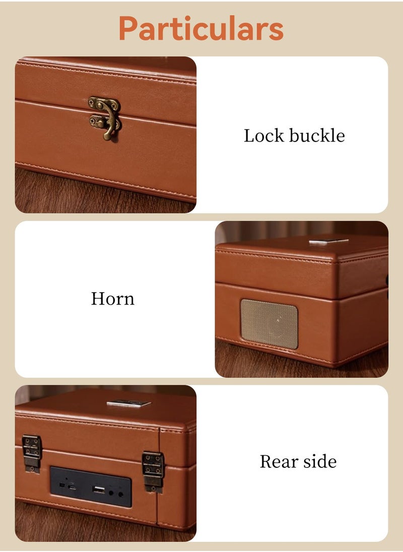 Vinyl Record Retro CD Player,Bluetooth 5.0 Portable Desktop CD Player Speaker,Vintage Leather Case Stylish and Functional Music Player for Entertainment and Home Decoration（Brown）