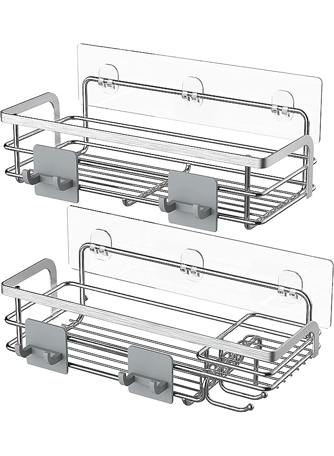 vesus stainless steel Shower Caddy with Built In Soap Holder Dish with Hooks, Adhesive Washroom Bathroom Shelves, Drill Free 2 Pack  - Image 1