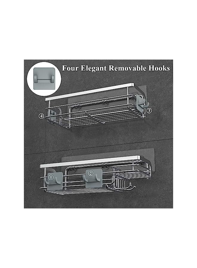 vesus stainless steel Shower Caddy with Built In Soap Holder Dish with Hooks, Adhesive Washroom Bathroom Shelves, Drill Free 2 Pack  - Image 2