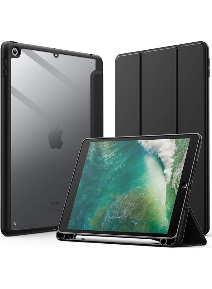 حافظة لجهاز iPad 9.7 بوصة 2018/2017 (الجيل السادس والخامس) مع حامل قلم، حافظة iPad Air 1 /Air 2، غطاء خلفي مرن واقٍ شفاف (أسود) - Image 1