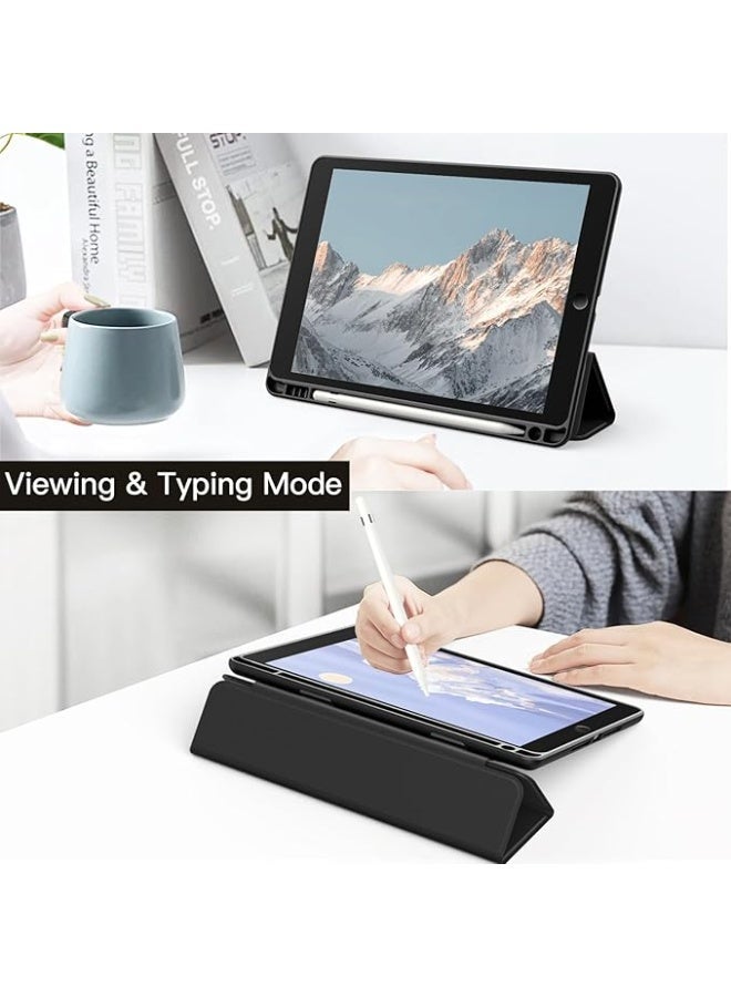 حافظة لجهاز iPad 9.7 بوصة 2018/2017 (الجيل السادس والخامس) مع حامل قلم، حافظة iPad Air 1 /Air 2، غطاء خلفي مرن واقٍ شفاف (أسود) - Image 2