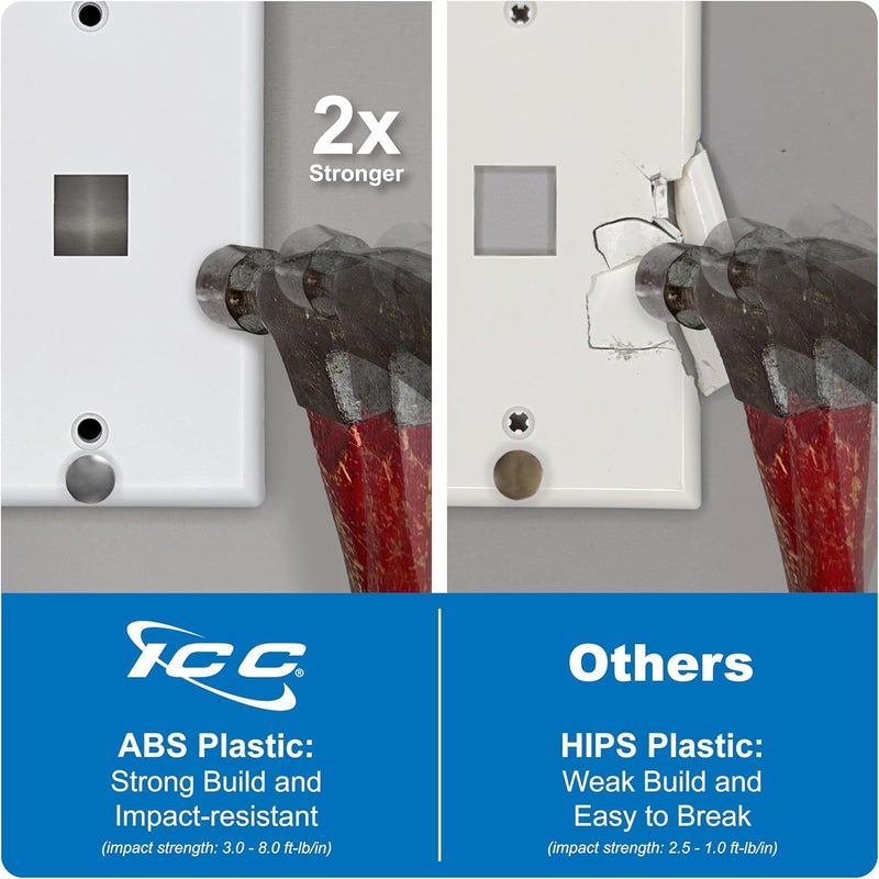 ICC 1-Port Keystone Wall Plate (10 Pack), UL Listed, Durable ABS Plastic with Telephone Hanging Standoffs, Single Gang Wall Plate for RJ45, RJ11/RJ12 6P6C Jack, White - Image 4
