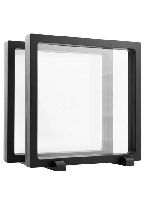 Wishdiam 2Pieces Display Case For Aa Medallion  Stone  Picture  3D Floating Frame Chip  Insect  Arrowhead  Guitar Pick  Frame Stand Holder For Military Coin  Dollar Bill  Specimen Box
