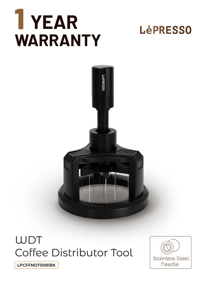 LePRESSO WDT Tool Espresso 58mm, Espresso Distribution Tool with Magnetic Base for Barista / Adjustable Depth Needle Distributor Tool / Stainless Steel Needle / Compatible Size 58mm Portafilter / Compact & Portable - Black - Image 1