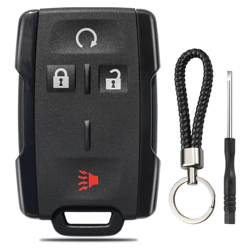 JJCHQ Key Fob Case for Chevy Silverado 1500 2500 3500 HD Colorado GMC Sierra Canyon 2021 2020 2019 2018 2017 2016 2015 2014 M3N-32337100 Keyless Entry Remote Key Shell Replacement 4 Button Pad Cover - Black - Image 1