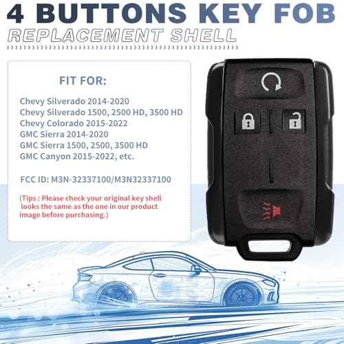 JJCHQ Key Fob Case for Chevy Silverado 1500 2500 3500 HD Colorado GMC Sierra Canyon 2021 2020 2019 2018 2017 2016 2015 2014 M3N-32337100 Keyless Entry Remote Key Shell Replacement 4 Button Pad Cover - Black - Image 4