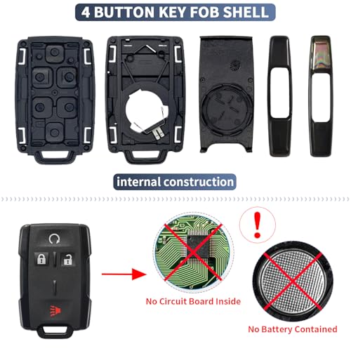 JJCHQ Key Fob Case for Chevy Silverado 1500 2500 3500 HD Colorado GMC Sierra Canyon 2021 2020 2019 2018 2017 2016 2015 2014 M3N-32337100 Keyless Entry Remote Key Shell Replacement 4 Button Pad Cover - Black - Image 2
