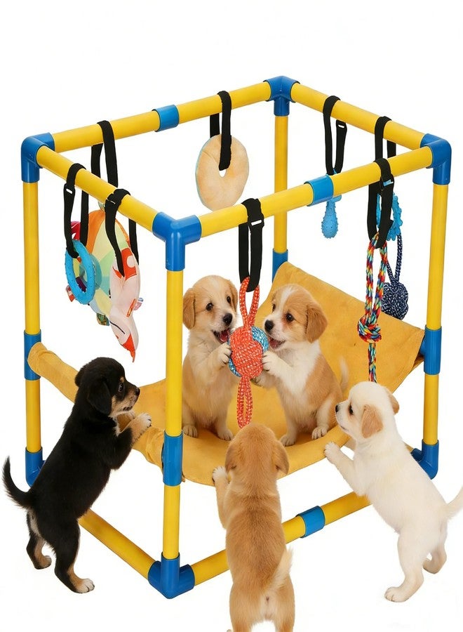 Bullro Puppy Play Gym with 8 Hanging Toys, Dog Jungle Gym Indoor with Hammock and Funny Enrichment Toys, PVC Frame Puppy Gym Activities Center for Puppies, Dog Gym Playground - Image 1