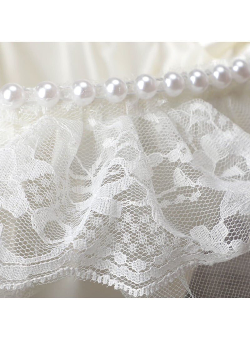 Captaintech Flower Girl Basket for Wedding, White Lace Flower Basket with Beading Satin Flower Basket with Silk Rose Flower and Pearl for Wedding Ceremony Party Decoration - Image 5