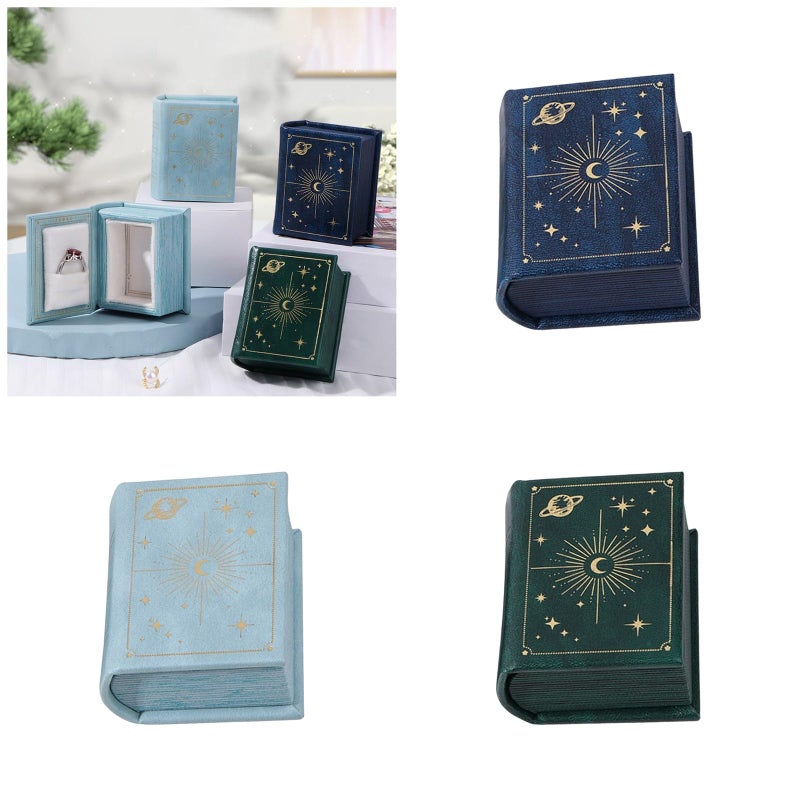 Vintage Book Shaped Jewelry Box Portable Rings Holder Lake Water Blue Color - Image 3