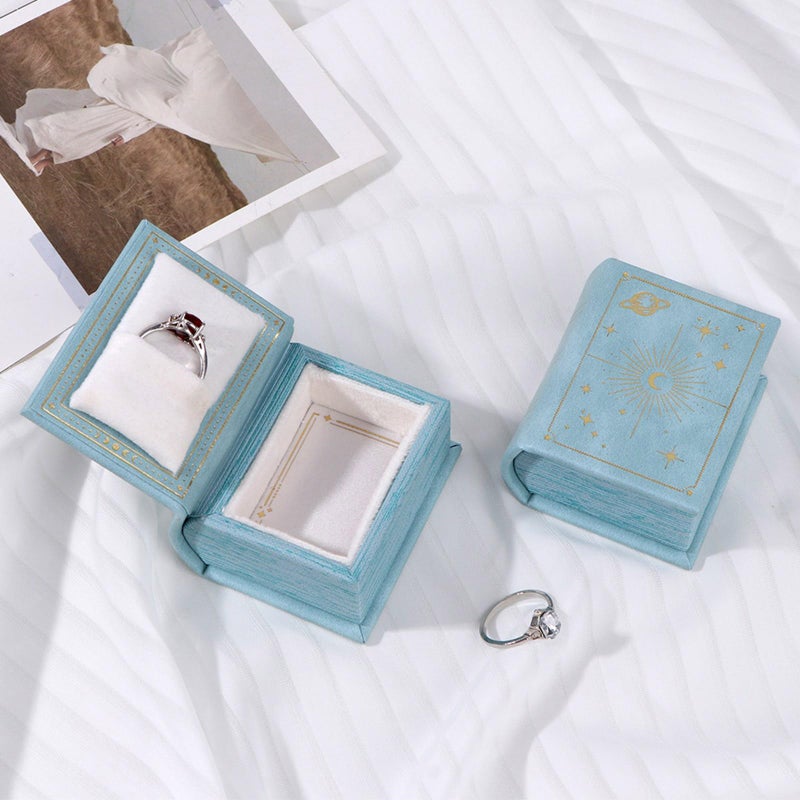 Vintage Book Shaped Jewelry Box Portable Rings Holder Lake Water Blue Color - Image 4