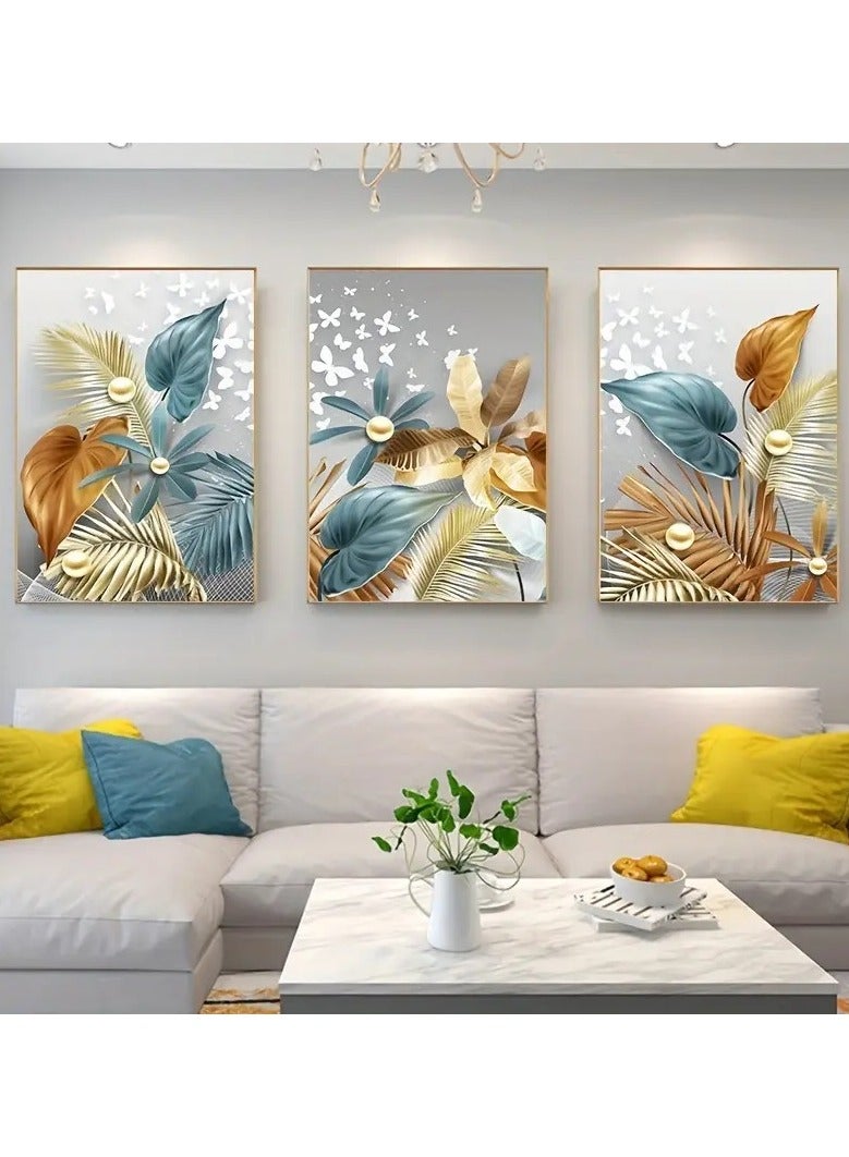 GUDOO Set Of 3 Framed Canvas Wall Arts, Abstract Wall Art Butterfly Pearl Canvas Prints Art Canvas Painting for Home Decoration - Image 5