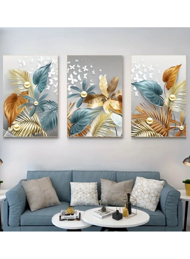 GUDOO Set Of 3 Framed Canvas Wall Arts, Abstract Wall Art Butterfly Pearl Canvas Prints Art Canvas Painting for Home Decoration - Image 1