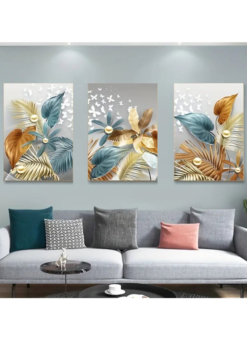 GUDOO Set Of 3 Framed Canvas Wall Arts, Abstract Wall Art Butterfly Pearl Canvas Prints Art Canvas Painting for Home Decoration - Image 2
