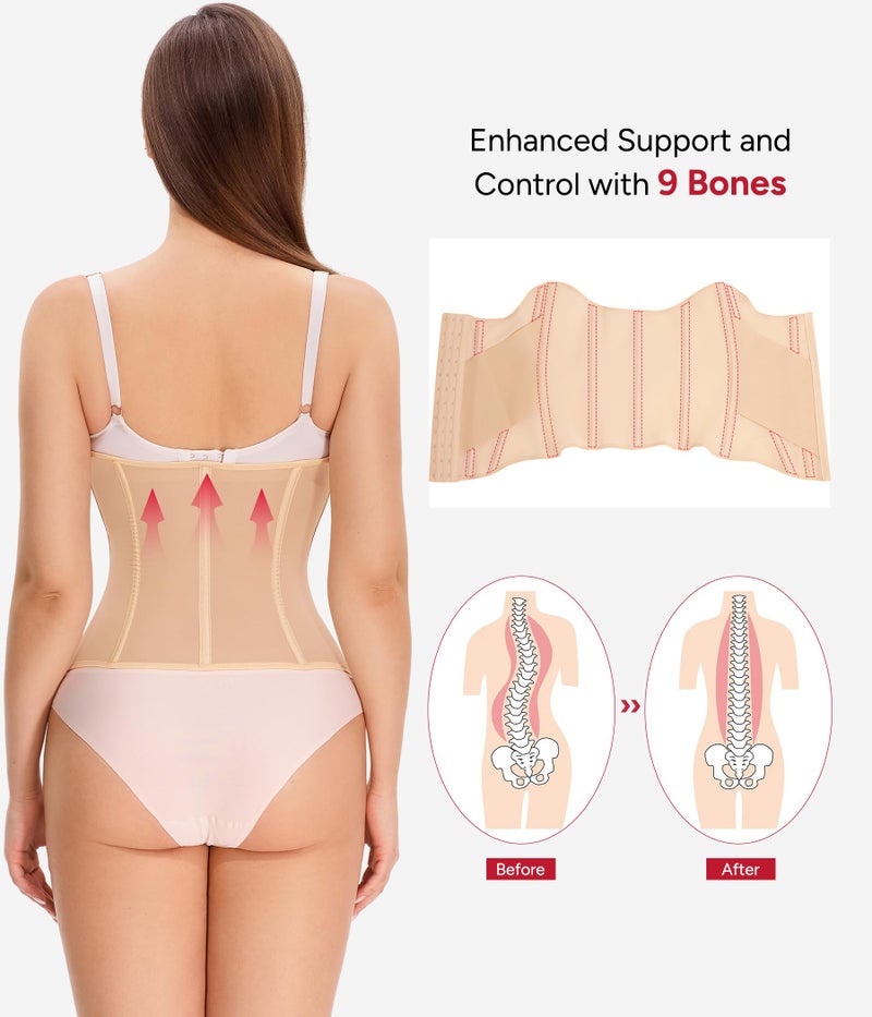 Nebility Waist Trainer for Women Corset Shapewear - Mesh Faja Body Shaper Waist Cincher Tummy Control Girdle Daily Wear Beige - Image 3