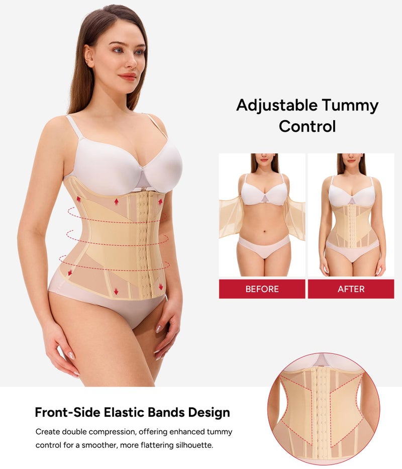 Nebility Waist Trainer for Women Corset Shapewear - Mesh Faja Body Shaper Waist Cincher Tummy Control Girdle Daily Wear Beige - Image 4