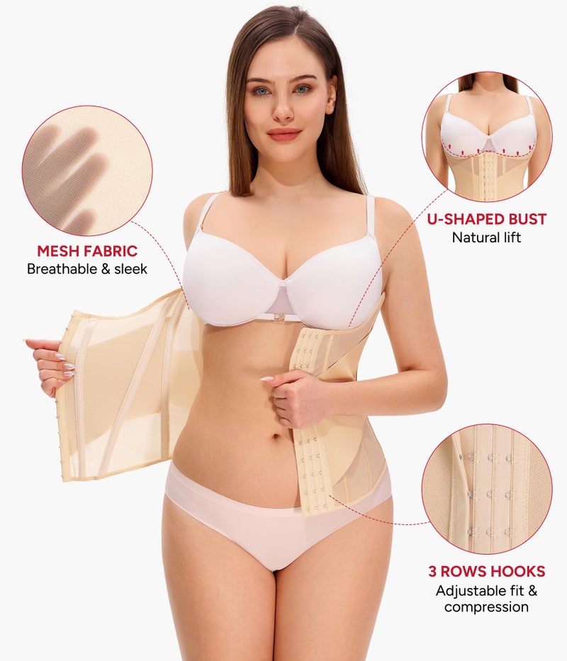 Nebility Waist Trainer for Women Corset Shapewear - Mesh Faja Body Shaper Waist Cincher Tummy Control Girdle Daily Wear Beige - Image 2