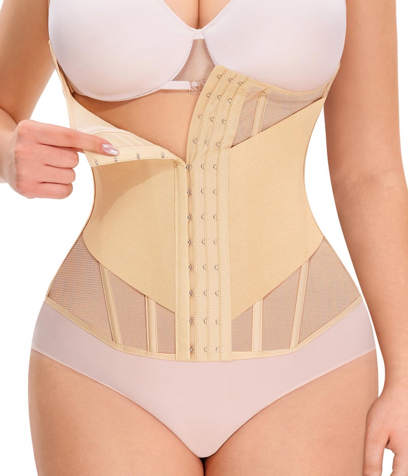 Nebility Waist Trainer for Women Corset Shapewear - Mesh Faja Body Shaper Waist Cincher Tummy Control Girdle Daily Wear Beige - Image 1